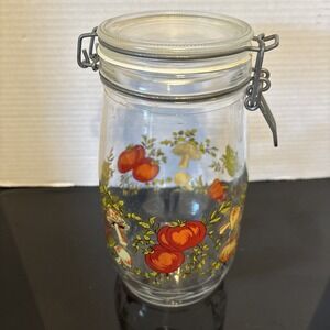 Vintage ARC Spice of Life Glass Mushroom Vegetable Jar Canister Bail Lid France